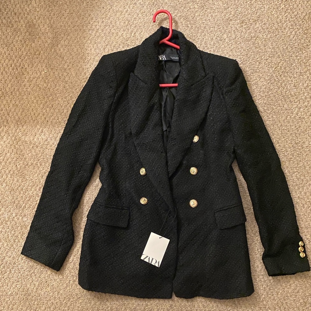 Zara Women’s Textured Tweed Black Blazer- Extra Small